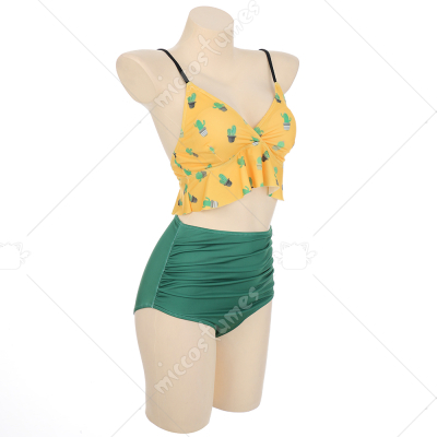 Women Two Piece Swimwear Cactus Prints Ruffle Hem Bikini Bathing Suit Bikini Set For Sale