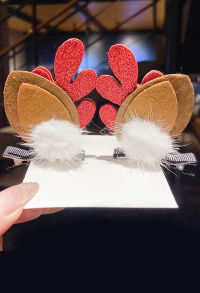 Girls Christmas Acrylic Red Reindeer Antler Hair Clips Bear Santa Claus Xmas Cosplay Accessory Hair Pin with Ears and Pompoms