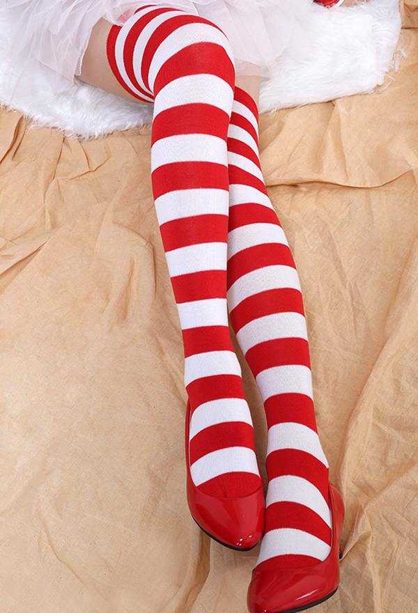 Weihnachten Rot Weiß Gestreifte Socken Weihnachtsmann Cosplay Outfit