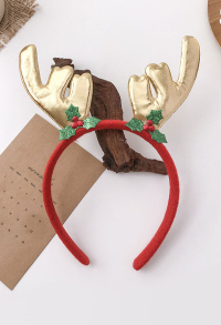 Christmas Headband Leaves Golden Reindeer Antlers Design Hair Band Santa Claus Holiday Party Accessory Headwear for Adults