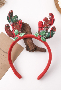 Christmas Headband Snowflake Reindeer Antlers Design Plaid Hair Band Santa Claus Holiday Party Accessory Headwear for Adults