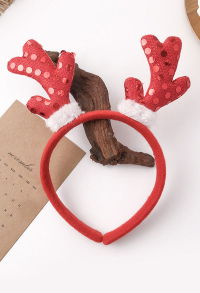 Christmas Headband Sequins Decorated Gloves Reindeer Antlers Design Hair Band Santa Claus Holiday Party Accessory Headwear for Adults