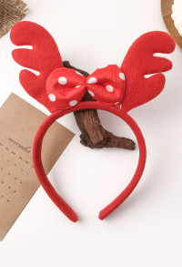 Christmas Headband Wave Point Bowknot Reindeer Antlers Design Hair Band Santa Claus Holiday Party Accessory Headwear for Adults