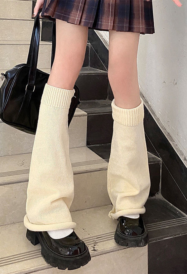 Women Kawaii Leg Warmers Loose Knit Warm Knee High Footless Socks