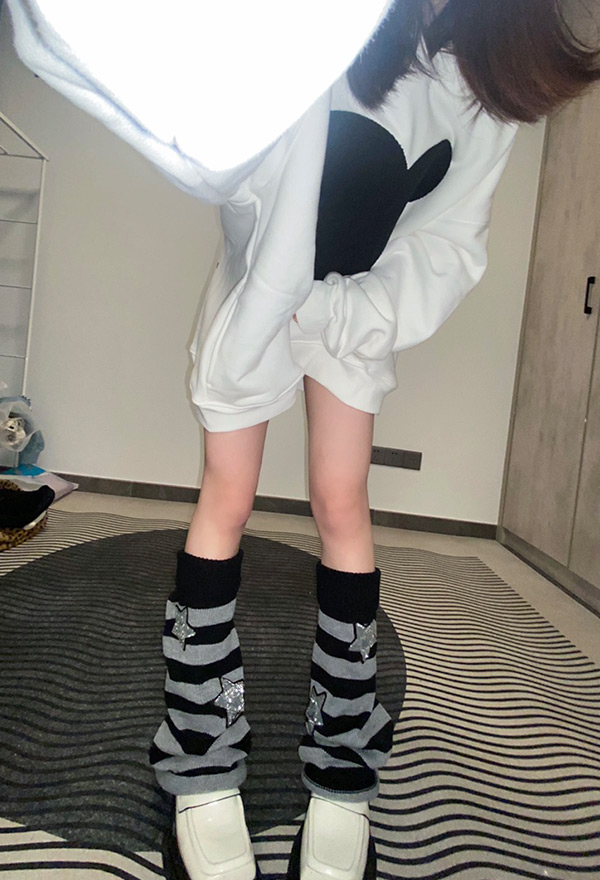 Harajuku Y2K Leg Warmers Striped Star Pattern Knit Warm Knee High