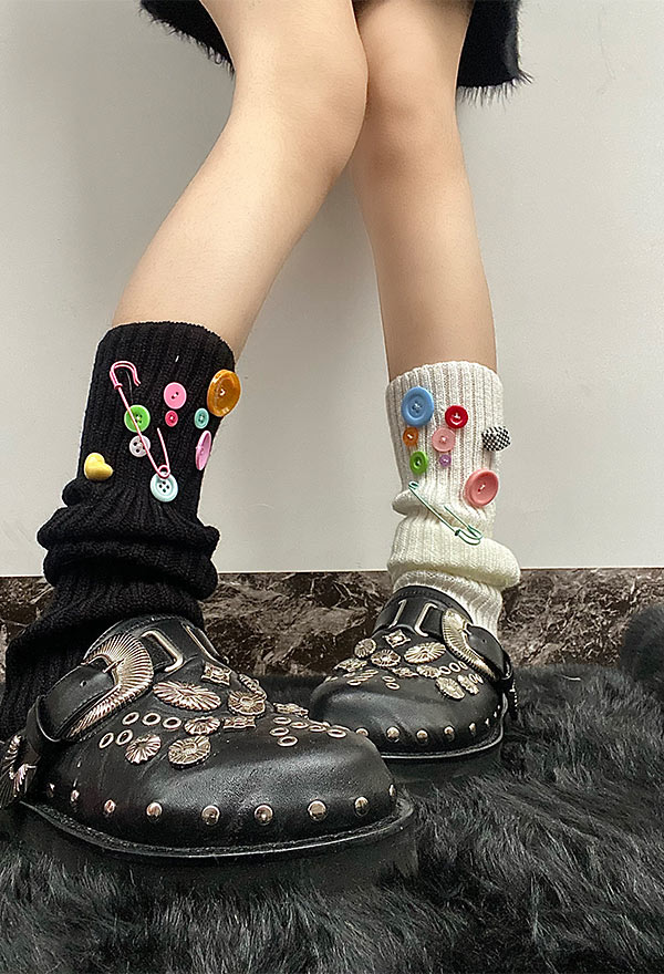 Y2K Fashion Harajuku Style Leg Warmers Kawaii Buttons Knitted Leg