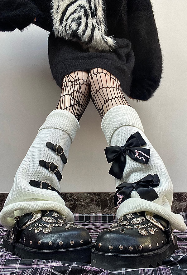 Y2K Fashion Harajuku Style Leg Warmers Bowknot Heart Buckle Knitted