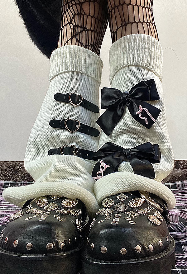 Y2K Fashion Harajuku Style Leg Warmers - Bowknot Heart Buckle Knitted ...