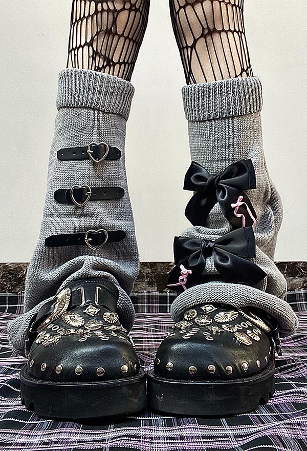 Y2K Fashion Harajuku Style Leg Warmers Bowknot Heart Buckle Knitted Leg Socks Top Quality