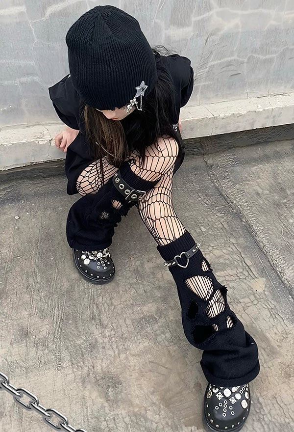 Y2K Fashion Harajuku Style Leg Warmers Punk Dark Style Hollow Knitted