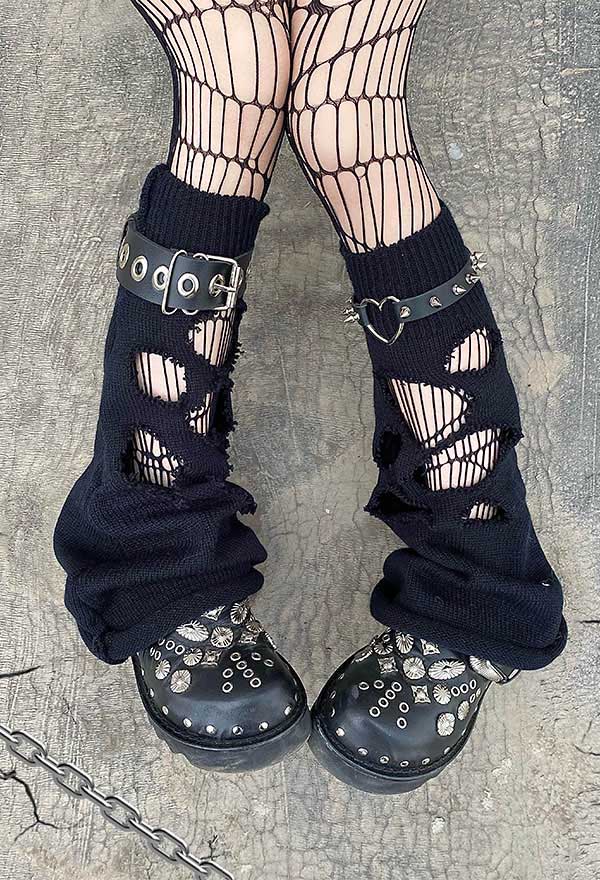 Y2K Fashion Harajuku Style Leg Warmers Punk Dark Style Hollow Knitted