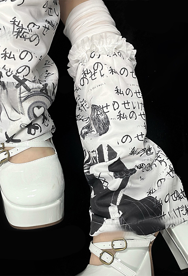 Y2K Fashion Harajuku Style Leg Warmers Kawaii Punk Anime Pattern Leg