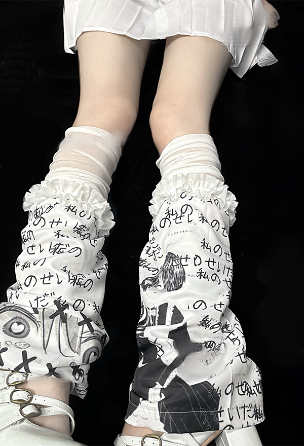 Y2K Fashion Harajuku Style Leg Warmers Kawaii Punk Anime Pattern Leg