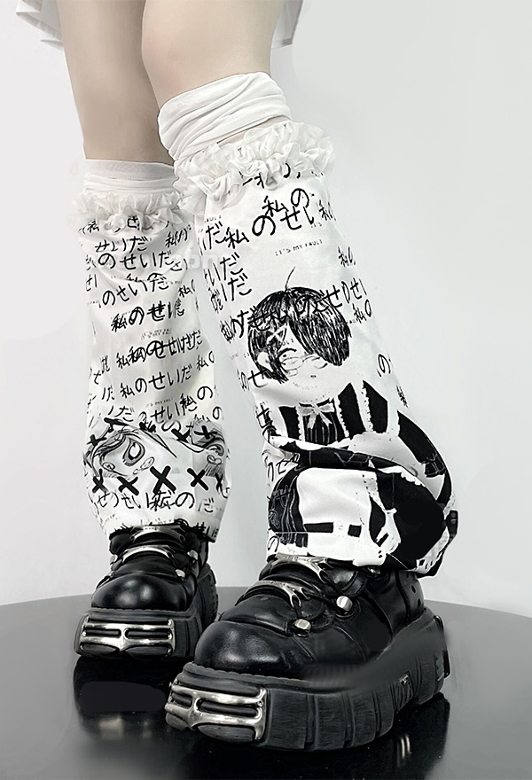Y2K Fashion Harajuku Style Leg Warmers Kawaii Punk Anime Pattern Leg
