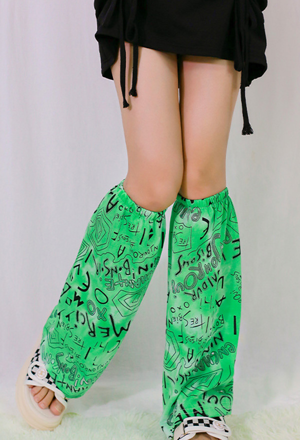 Y2K Fashion Leg Warmers Green Prints Leg Socks Top Quality Leg