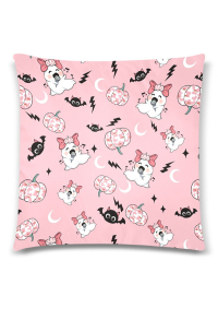 Halloween Cozy Throw Pillow Cover Pink Pumpkin Ghost Prints Pillow Case 18x18 Inch