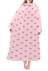 Miccostumes Wearable Blanket with Sleeves Pink Heart Print Snuggle Wrap Throws Blanket
