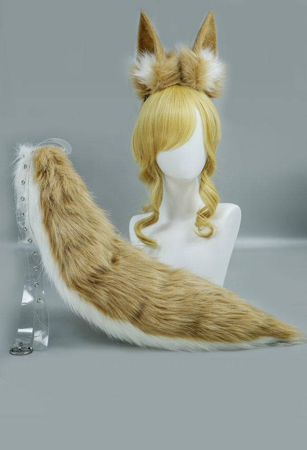 Furry Animal Ears Headband and Tail Set Fox Ears Headdress and