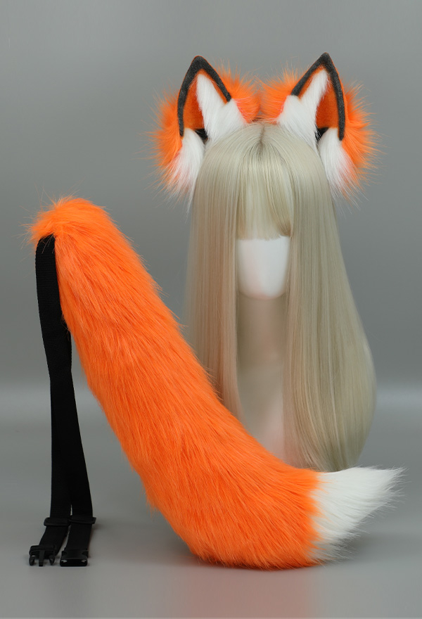 Furry Animal Ears Headband and Tail Set Fox Ears Style Animal Cosplay Accessory