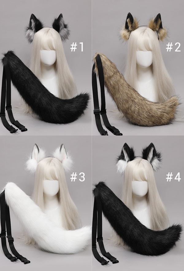 Furry Animal Ear Headband and Tail Set Kawaii Wolf Ear Style Animal Cosplay  Accessory