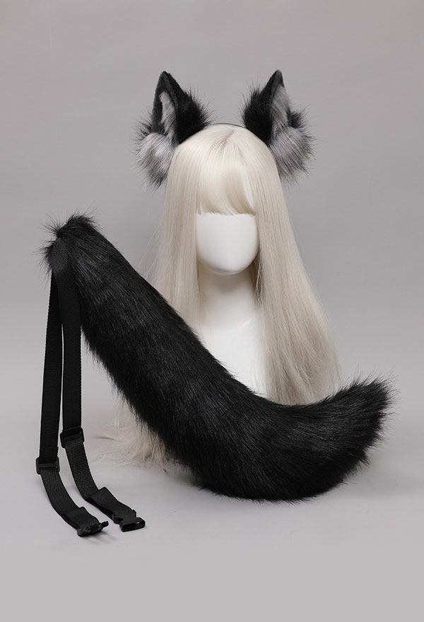 Furry Animal Ear Headband and Tail Set Kawaii Wolf Ear Style Animal Cosplay Accessory