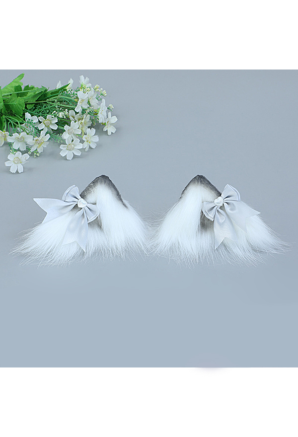 Kawaii Lolita Cat Ear Hair Clips Furry Kitten Bowknot Tocados