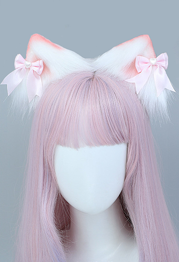 Kawaii Lolita Cat Ear Hair Clips - Furry Kitten Bowknot Headwear