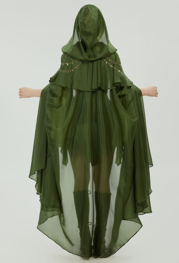 Women Medieval Elegant Princess Elf Cloak - Green Cape with