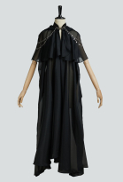 Medieval Elf Cloak Black Flowing Chiffon Hooded Cloak with Decorative Chain