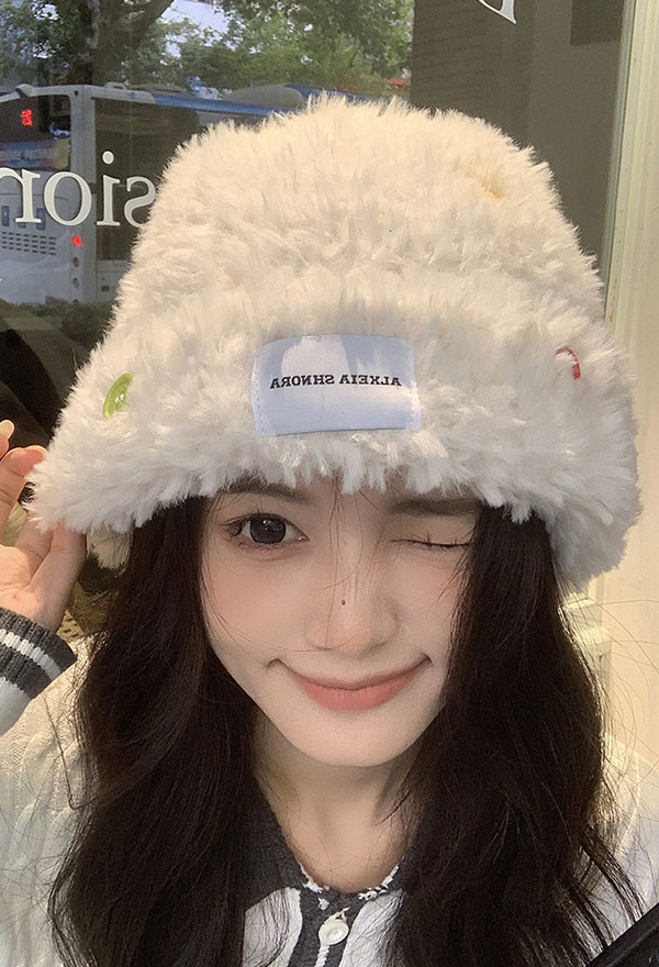 Women Winter Knitted Hat Warm Fuzzy Bucket Hat Fisherman Cap
