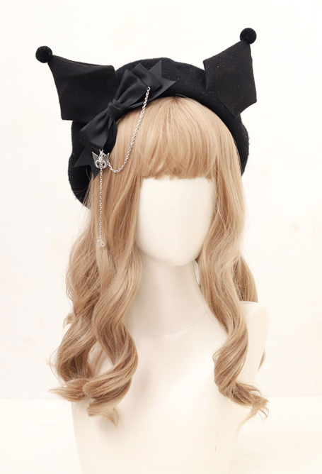Y2K Fashion Hat Lolita Bowknot JK Winter Beret Cap