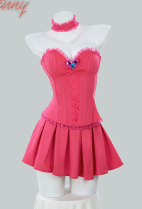 Women Halloween Pink Princess Costume with Skirt and Lace Decorations