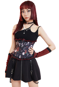 Damen Punk Schwarz Gothic Elemente Druck Unterbrustkorsett