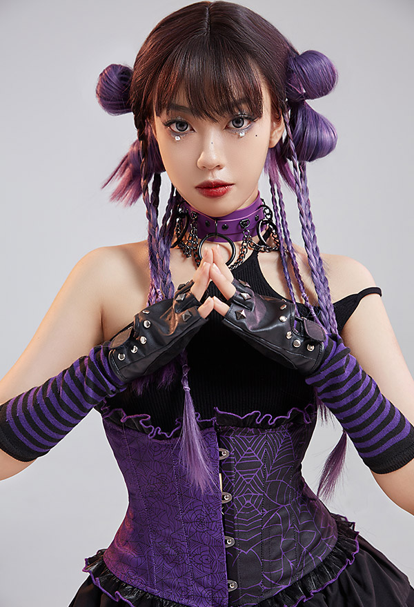 miho୨୧˙˳⋆﻿ Women Gothic Corset - Spider Web Butterfly Print Lace Boned