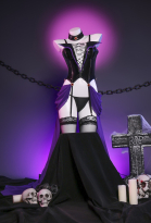Raven Derivative Sexy Lingerie Set Halloween Corset and Thong with Choker and Thigh Socks