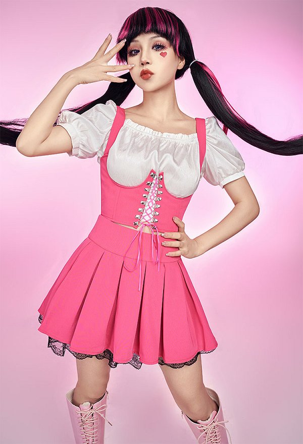 Japanisches Cosplay-Kostüm Für Damen – Pinkes Set Mit Top & Rock Für Party, Bühne & Foto-Shootings