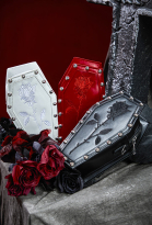 Halloween Gothic Coffin Crossbody Bag with Rose Embroidery and Rivets