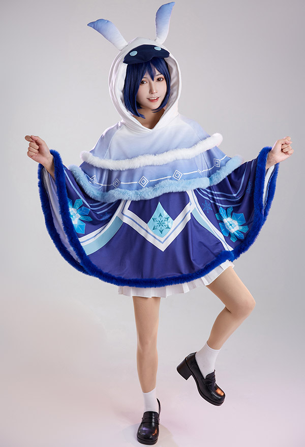 Genshin Impact Cryo Abyss Mage Derivative Umhang Cosplay Kapuzenmantel Umhang mit Kapuzen Halloween Cosplay Kostüm