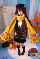 Hu Tao Derivative Kawaii Plush Scarf with Cat Paws Design Long Scarf Furry Wrap Shawl
