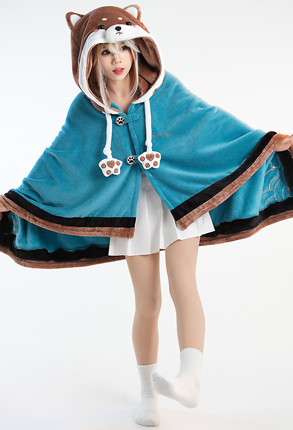 Gorou Derivative Cloak Kawaii Plush Shiba Inu Shape Hooded Warm Soft Cape Blanket