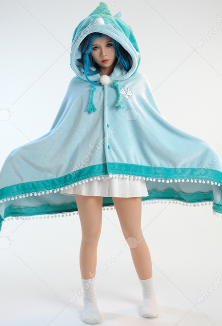 Xiao Derivative Wearable Blanket Green Tassel Hooded Poncho Cloak Kawaii Warm Winter Cape