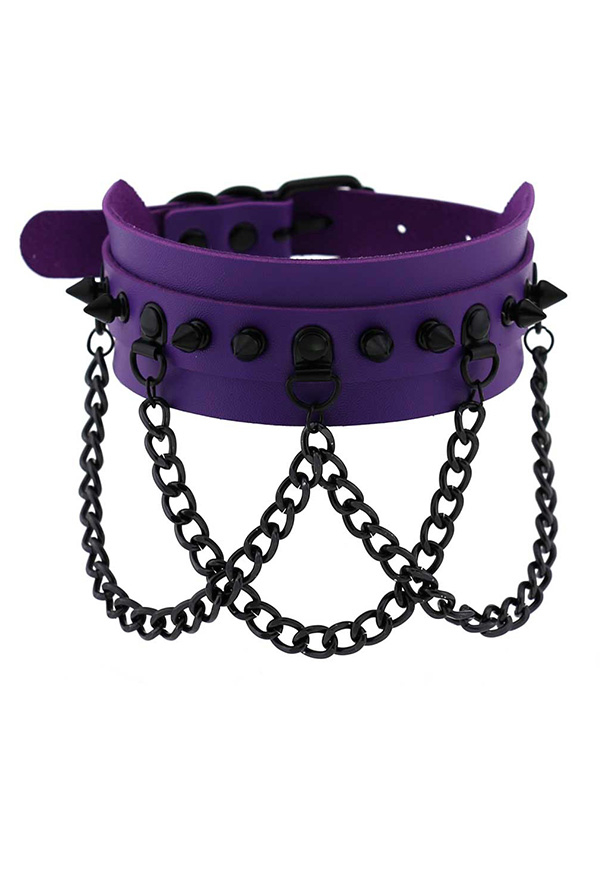 Punk Doppel PU Leder Halsband mit Kreuzkette und Schwarz Spike für Halloween und Karneval Cosplay Outfit