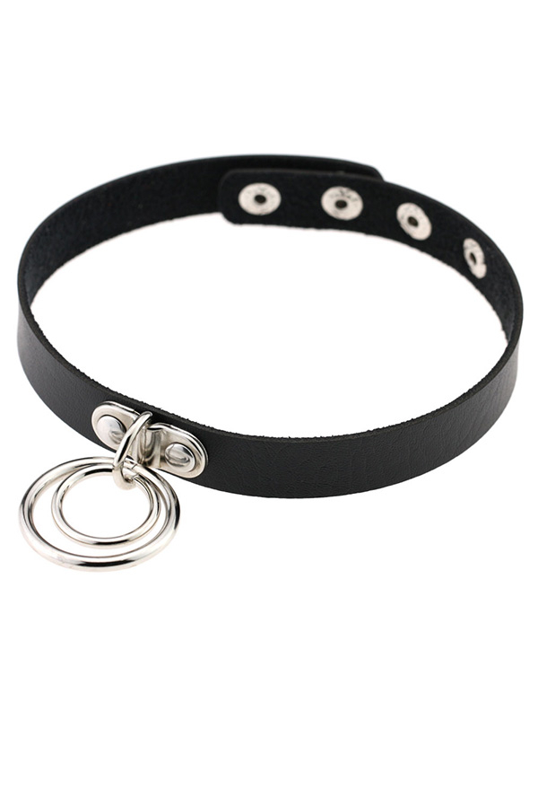 Punk Gothic Sexy Doppel Leder Halsband mit Zwei Ringe für Halloween und Karneval Cosplay Outfit