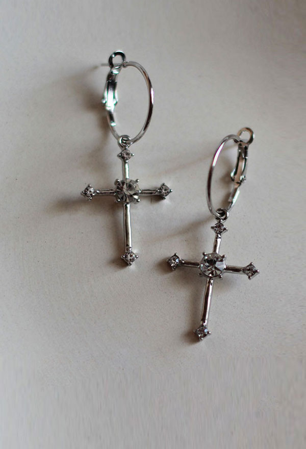 Retro Gothic Punk Einfacher Stil Kreuz Ohrring mit Strass