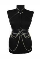 Punk Gothic Dark Style Women Body Harness Belt Faux Leather Waist Chain Jewelry Fashion Cross Waist Accessory with Metal Chain Pendant