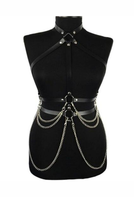 Punk Gothic Dark Style Women Body Harness Belt Faux Leather Waist Chain Jewelry Fashion Cross Waist Accessory with Metal Chain Pendant