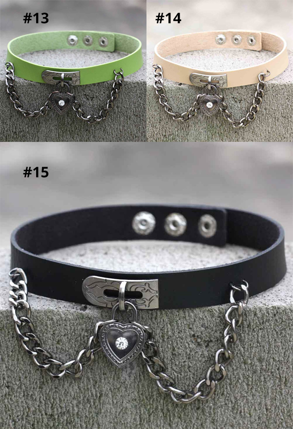 Leather Ring Heart Padlock Choker, Ring-O Heart Lock Goth Chokers