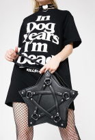 Gothic Punk Dark Style Fashion Zipper Handbag Women Faux Leather Strap Crossed Pentagram Shoulder Bag