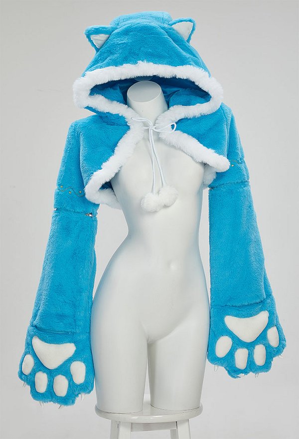 Poncho Cape Avec Capuche En Fourrure Synthétique Bleu Roi - Miss Rouge, Neuf