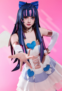 Panty Stocking Anime Cosplay Purple and Blue Wig Hat with Bow